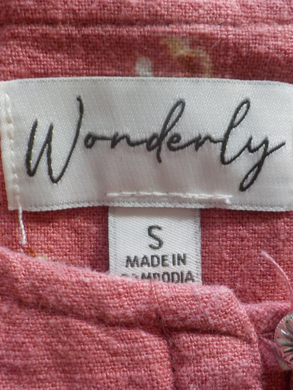 Wonderly Blouse - Small - Pink Floral Boho LINEN COTTON Puff Sleeves (2454) - Picture 4 of 7